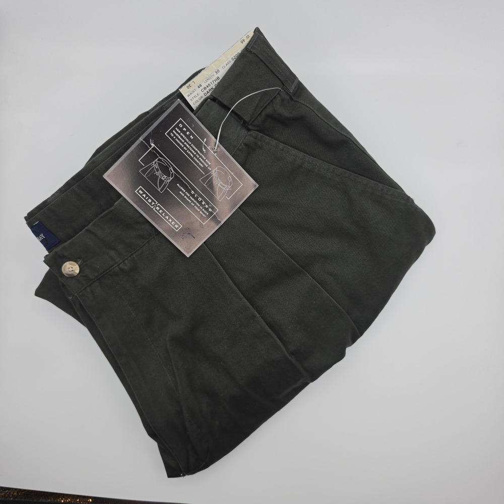 Harbor Bay Dress Pants Mens 46x30 Dark Green Twill Waist Relaxer‎ Business  NEW